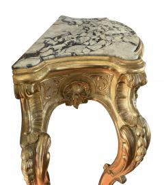 Exuberantly carved French Rococo Revival Giltwood Console Table with Marble Top - 3467670