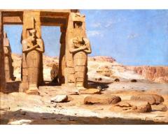 F A Bridgman Colossi of Memnon Egypt Rare Orientalist Landscape Painting - 2867620