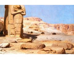 F A Bridgman Colossi of Memnon Egypt Rare Orientalist Landscape Painting - 2867622