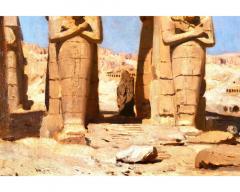 F A Bridgman Colossi of Memnon Egypt Rare Orientalist Landscape Painting - 2867624