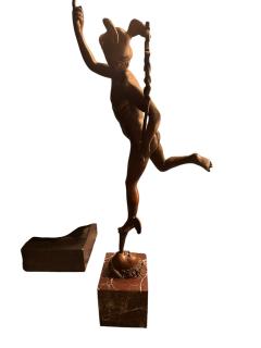 FANTASTIC ANTIQUE BRONZE OF MERCURY ON ROUGE MARBLE PLINTH - 4442713