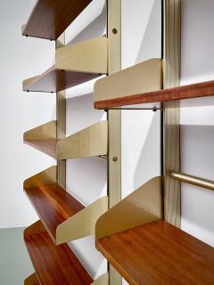 FEAL Fonderie Elettriche Alluminio e Leghe Set of 2 Large FEAL S2 shelves in Brass Aluminium and Wood Italy 1957 - 3188448