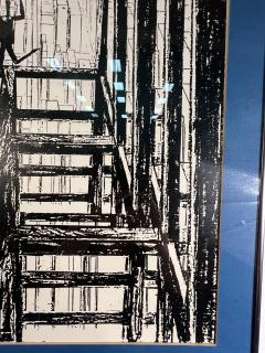 FIGURE ON TOP OF BUILDING BLACK AND WHITE LITHOGRAPH SIGNED - 3706690