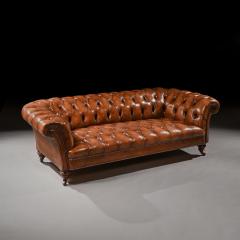 FINE 19TH CENTURY VICTORIAN WALNUT LEATHER UPHOLSTERED CHESTERFIELD SOFA - 1931989