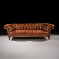 FINE 19TH CENTURY VICTORIAN WALNUT LEATHER UPHOLSTERED CHESTERFIELD SOFA - 1931992