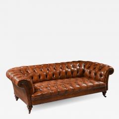 FINE 19TH CENTURY VICTORIAN WALNUT LEATHER UPHOLSTERED CHESTERFIELD SOFA - 1934956