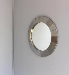 FINE FRENCH 1970S ROUND FACETED POLISHED STAINLESS STEEL FRAMED MIRROR - 746040