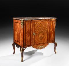 FINE PAIR OF GILT BRONZE MOUNTED TULIPWOOD AND MARQUETRY MARBLE TOPPED COMMODES - 1747188