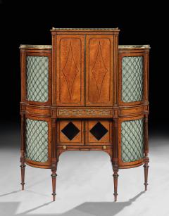 FINE REGENCY AMBOYNA AND EBONY INLAID GILT BRONZE MOUNTED SHAPED CABINET - 2744372