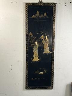 FOUR CHINESE CARVED HARDSTONE HAND PAINTED PANELS OF WOMEN SERVING TEA SCENES - 3645051