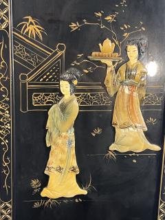 FOUR CHINESE CARVED HARDSTONE HAND PAINTED PANELS OF WOMEN SERVING TEA SCENES - 3645052