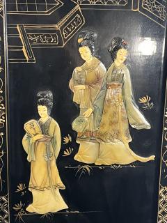 FOUR CHINESE CARVED HARDSTONE HAND PAINTED PANELS OF WOMEN SERVING TEA SCENES - 3645056