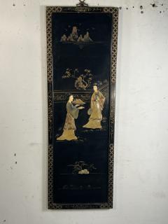 FOUR CHINESE CARVED HARDSTONE HAND PAINTED PANELS OF WOMEN SERVING TEA SCENES - 3645059