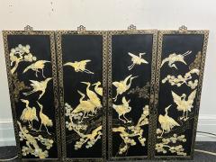 FOUR CHINESE CARVED MOTHER OF PEARL HAND PAINTED STORKS IN TREES WALL PLAQUES - 3645101