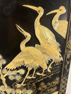 FOUR CHINESE CARVED MOTHER OF PEARL HAND PAINTED STORKS IN TREES WALL PLAQUES - 3645104