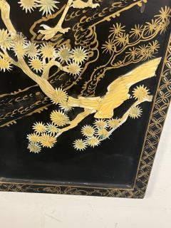 FOUR CHINESE CARVED MOTHER OF PEARL HAND PAINTED STORKS IN TREES WALL PLAQUES - 3645105