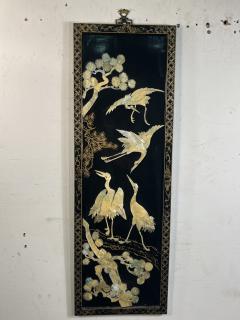 FOUR CHINESE CARVED MOTHER OF PEARL HAND PAINTED STORKS IN TREES WALL PLAQUES - 3645106