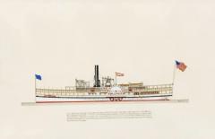 FRANK R CREVIER Ink and Watercolor Steam Paddle Wheeler Idlewild Built By The Detroit Dry Dock - 3881361