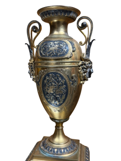 FRENCH 19TH CENTURY SATYR FACE DECORATED BRONZE URNS WITH HANDLES - 4495673