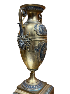 FRENCH 19TH CENTURY SATYR FACE DECORATED BRONZE URNS WITH HANDLES - 4495680