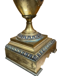 FRENCH 19TH CENTURY SATYR FACE DECORATED BRONZE URNS WITH HANDLES - 4495681