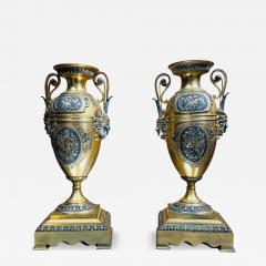 FRENCH 19TH CENTURY SATYR FACE DECORATED BRONZE URNS WITH HANDLES - 4496077