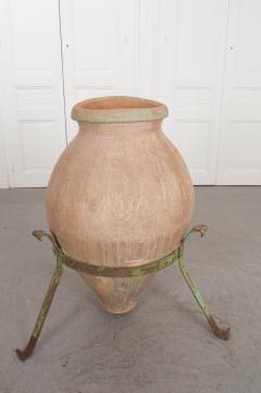 FRENCH 19TH CENTURY TERRACOTTA OLIVE JAR ON PAINTED WROUGHT IRON STAND - 950362