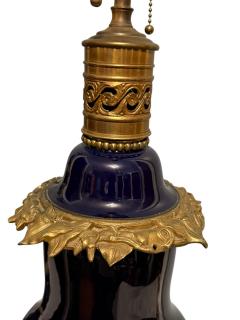 FRENCH ANTIQUE DARK BLUE PORCELAIN DORE BRONZE FLOWERY TENDRILS BASE LAMPS - 4466429