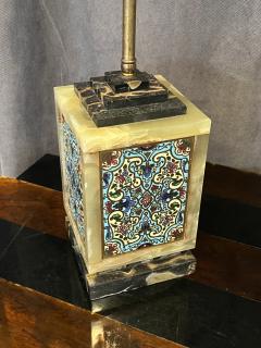 FRENCH ART DECO CHAPLEVE ONYX AND BLACK MARBLE LAMP WITH MATCHING FINIAL - 4124839