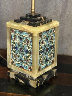 FRENCH ART DECO CHAPLEVE ONYX AND BLACK MARBLE LAMP WITH MATCHING FINIAL - 4124841
