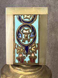 FRENCH ART DECO CHAPLEVE ONYX AND BLACK MARBLE LAMP WITH MATCHING FINIAL - 4124842