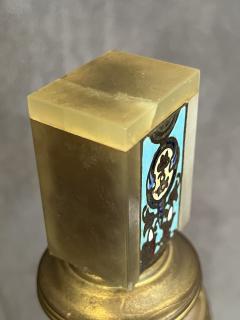 FRENCH ART DECO CHAPLEVE ONYX AND BLACK MARBLE LAMP WITH MATCHING FINIAL - 4124843