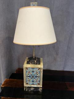 FRENCH ART DECO CHAPLEVE ONYX AND BLACK MARBLE LAMP WITH MATCHING FINIAL - 4124845