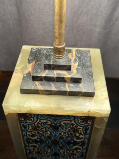 FRENCH ART DECO CHAPLEVE ONYX AND BLACK MARBLE LAMP WITH MATCHING FINIAL - 4124846