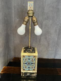 FRENCH ART DECO CHAPLEVE ONYX AND BLACK MARBLE LAMP WITH MATCHING FINIAL - 4124847