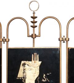FRENCH ART DECO GILT AND BLACK LACQUERED AND GILT METAL FOUR PANEL SCREEN - 2458142