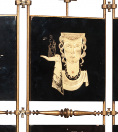 FRENCH ART DECO GILT AND BLACK LACQUERED AND GILT METAL FOUR PANEL SCREEN - 2458149