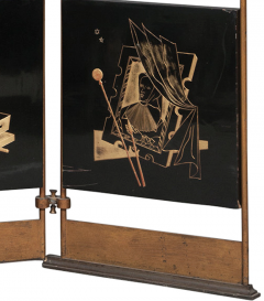FRENCH ART DECO GILT AND BLACK LACQUERED AND GILT METAL FOUR PANEL SCREEN - 2458150