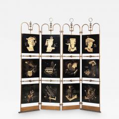 FRENCH ART DECO GILT AND BLACK LACQUERED AND GILT METAL FOUR PANEL SCREEN - 2459919