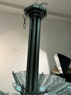 FRENCH ART DECO NICKELED BRONZE AND MOLDED GLASS CHANDELIER - 3610015