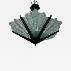 FRENCH ART DECO NICKELED BRONZE AND MOLDED GLASS CHANDELIER - 3697484