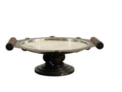 FRENCH ART DECO SILVERPLATE ROSEWOOD BALL HANDLES TAZZA - 4648972