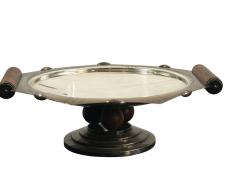 FRENCH ART DECO SILVERPLATE ROSEWOOD BALL HANDLES TAZZA - 4648973