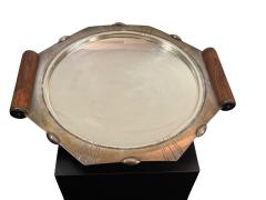 FRENCH ART DECO SILVERPLATE ROSEWOOD BALL HANDLES TAZZA - 4648974