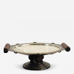 FRENCH ART DECO SILVERPLATE ROSEWOOD BALL HANDLES TAZZA - 4649440