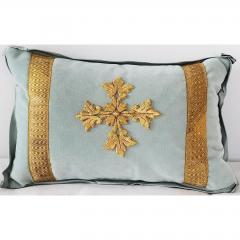 FRENCH ECCLESIASTICAL EMBROIDERED METALLIC CROSS APPLIQUE ON CUSTOM DOWN PILLOW - 797605
