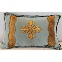 FRENCH ECCLESIASTICAL EMBROIDERED METALLIC CROSS APPLIQUE ON CUSTOM DOWN PILLOW - 797648