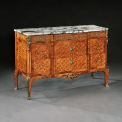 FRENCH GILT BRONZE MOUNTED TULIPWOOD AND KINGWOOD MARBLE TOPPED COMMODE - 1747010