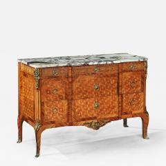 FRENCH GILT BRONZE MOUNTED TULIPWOOD AND KINGWOOD MARBLE TOPPED COMMODE - 1750144