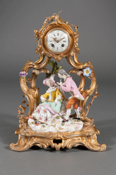 FRENCH LOUIS XV STYLE GILT BRONZE AND PORCELAIN MANTEL CLOCK 19TH CENTURY - 3566260